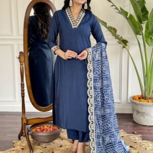 New Attractive Embroidered Viscose Silk Kurti Set