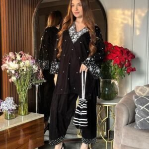 New Beautiful Black Georgette Kurti Palazzo Dupatta Set