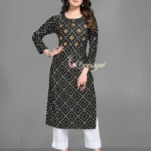 New Black Bandhani Print Pure Rayon Kurti