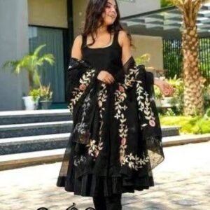 New Black Chinnon Suit Set Paired With Chinnon Dupatta