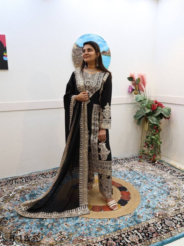 new black color chinon silk ku 1721652773 New Black Color Chinon Silk Kurti Pant With Dupatta