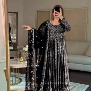 New Black Embroidered Anarkali Gown