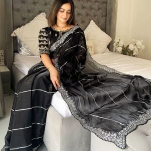 New Black Handwork Pure Jimmy Choo Satin Saree