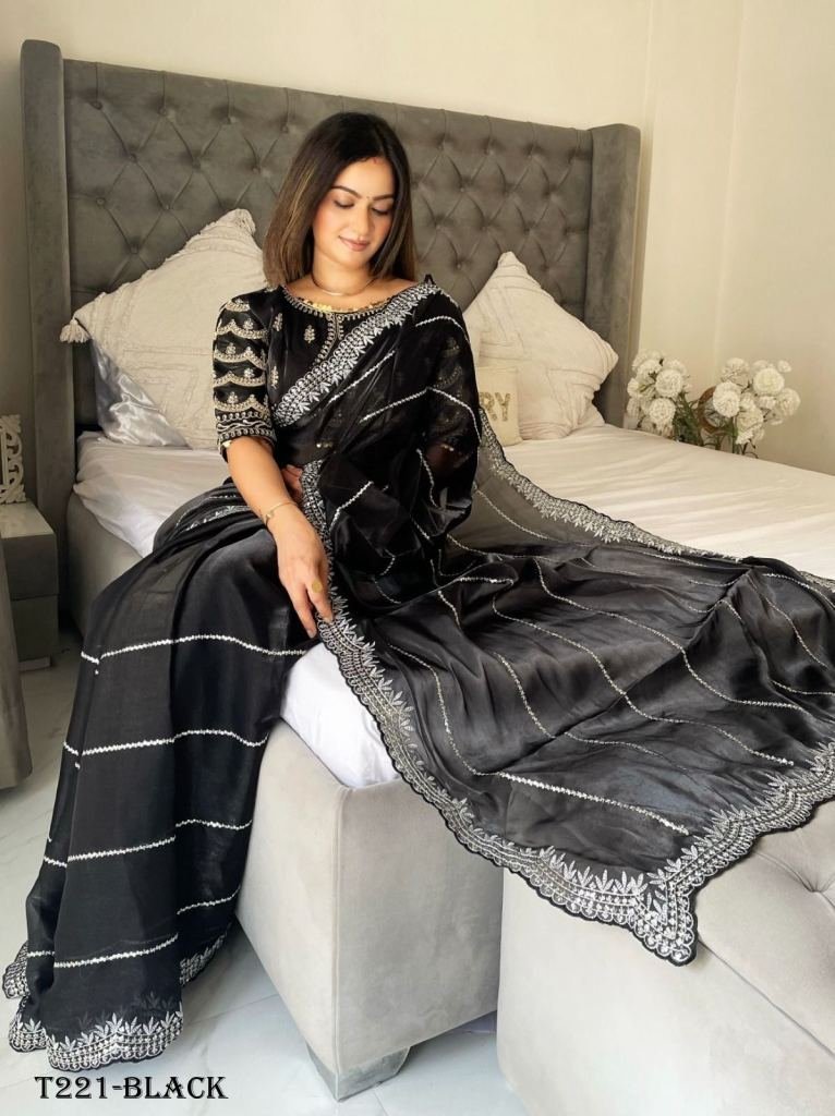 new black handwork pure zimmy 1720786852 New Black Handwork Pure Jimmy Choo Satin Saree