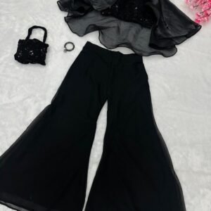 New Black Sequin Crop Top With Palazzo