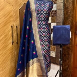 New Blue Chanderi Salwar Suit Material