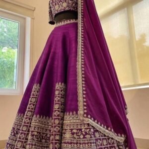 New Embroidery Work Purple Taffeta Lehenga Choli