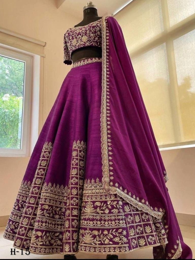 new bridal wear embroidery wor 1721731303 New Embroidery Work Purple Taffeta Lehenga Choli
