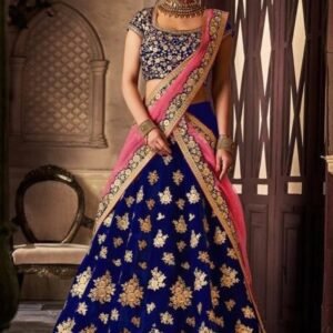 New Embroidery Work Blue Velvet Silk Lehenga Choli