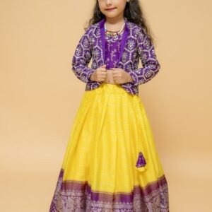 New Chinon Silk Kids Purple Lehenga Blouse With Koti