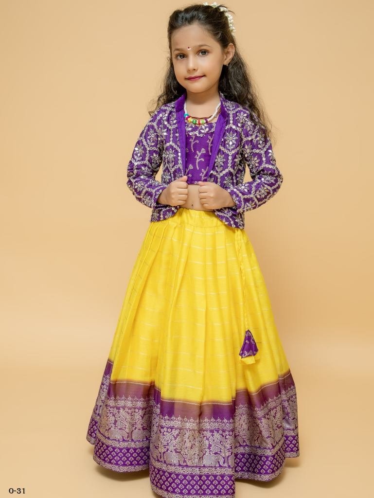 new chinon silk kids purple la 1722344785 New Chinon Silk Kids Purple Lehenga Blouse With Koti
