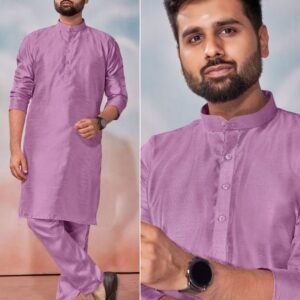 New Collection Pink Banglori Silk Polo Kurta Pant Set