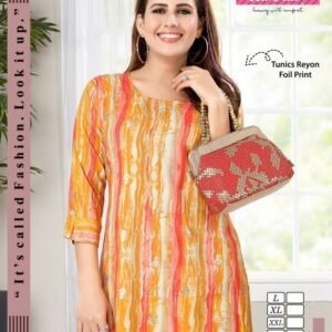 New Collection Rayon Foil Print Tunic Top