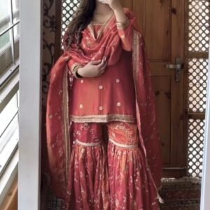 Exclusive Collection Ready To Wear Chinon Silk Gharara Suit