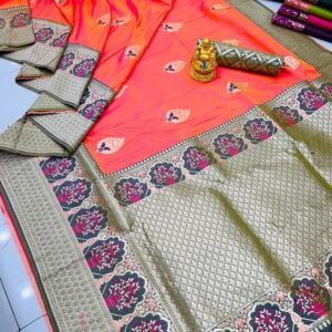 New Collection Somya Silk Meena Work Orange Saree