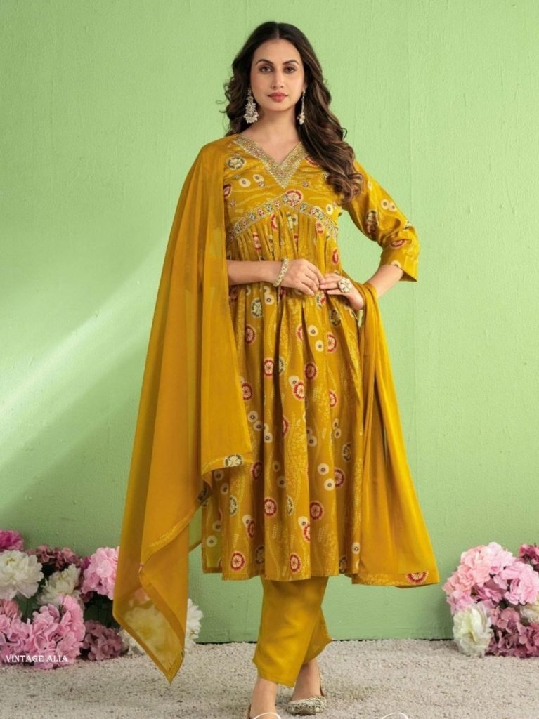 new collection vintage alia ch 1712288672 New Collection VINTAGE ALIA Chanderi Naira Cut Suit From Fab Funda