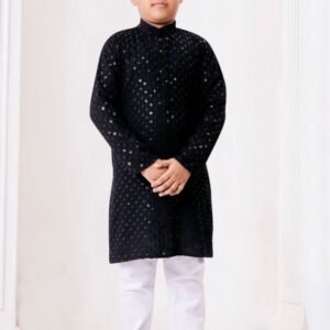 Black Color Kids Kurta and Pyjamas Set