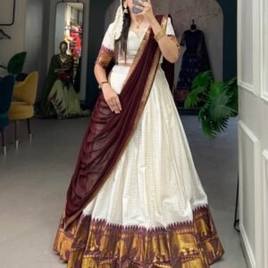 Kalyani Cotton White Lehenga Choli With Flowing Georgette Dupatta