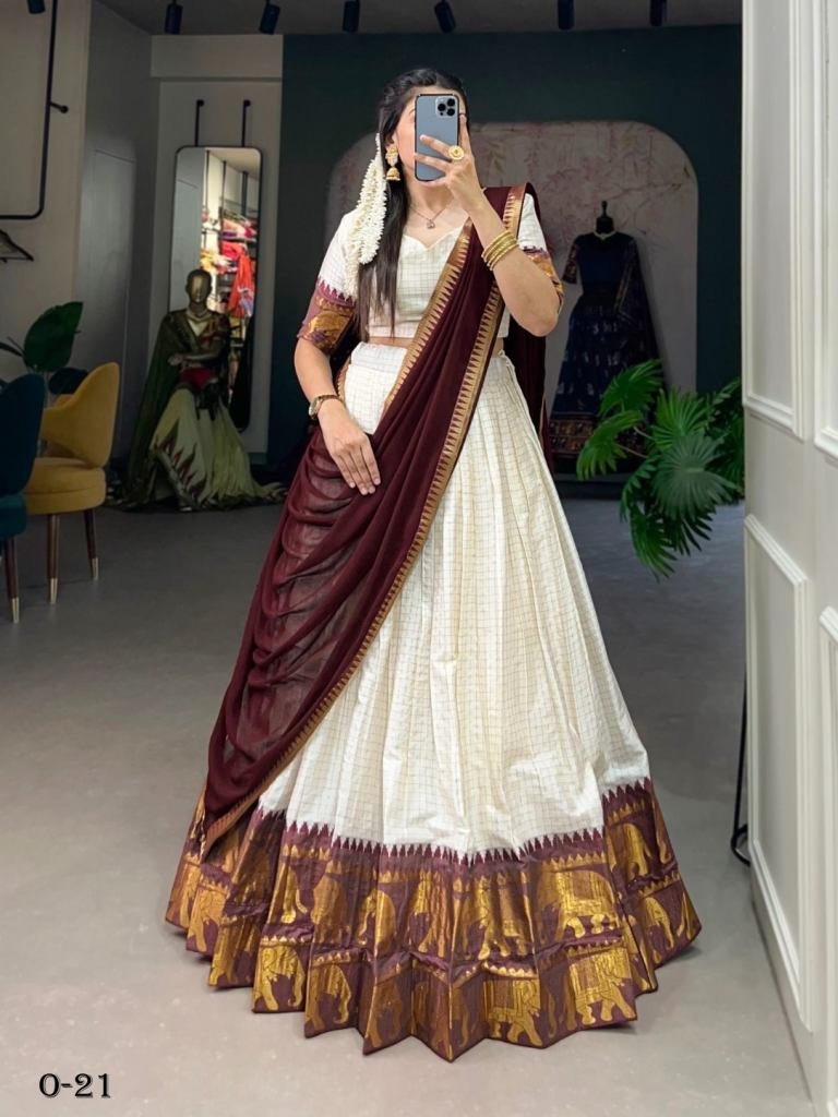 new design kalyani cotton whit 1721810795 Kalyani Cotton White Lehenga Choli With Flowing Georgette Dupatta