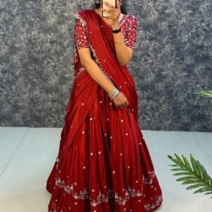 Maroon Chinon Lehenga