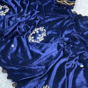 Royal Blue Velvet Saree