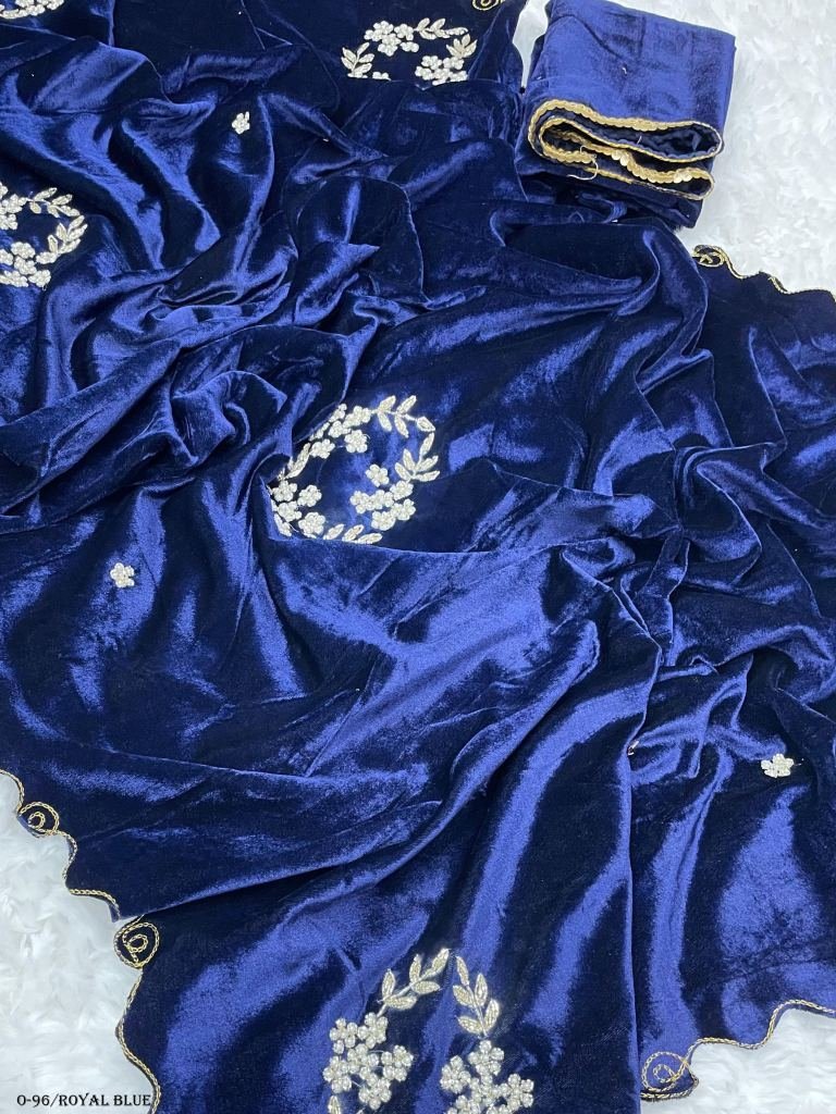 new design royal blue velvet s 1725096903 Royal Blue Velvet Saree