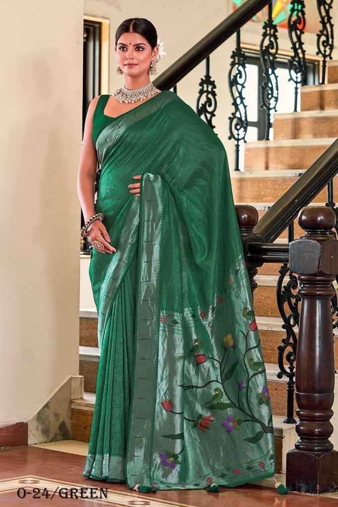 new design saree with weaving 1721819989 Designer Green Saree With Weaving Work