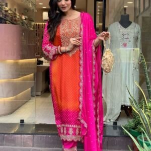 Designer Embroidered Pink Kurti Pant Set