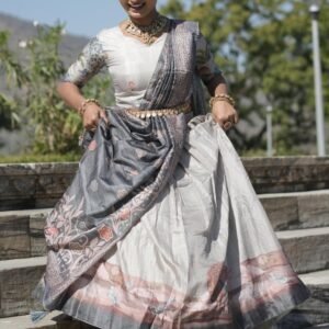 Designer Grey Kalamkari Print Lehenga Set