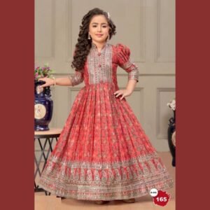 Designer Heavy Chinon Silk Red Gown With Digital Print work