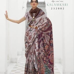 Designer Kalamkari Brown Soft Silk Saree