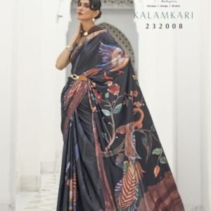 Designer Kalamkari Black Soft Silk Saree
