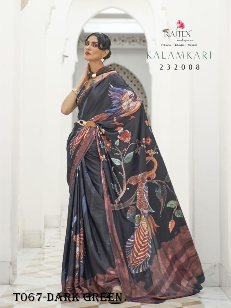 new designer kalamkari dark gr 1718274924 Designer Kalamkari Black Soft Silk Saree