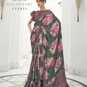 Designer Kalamkari Dark Green Soft Silk Saree