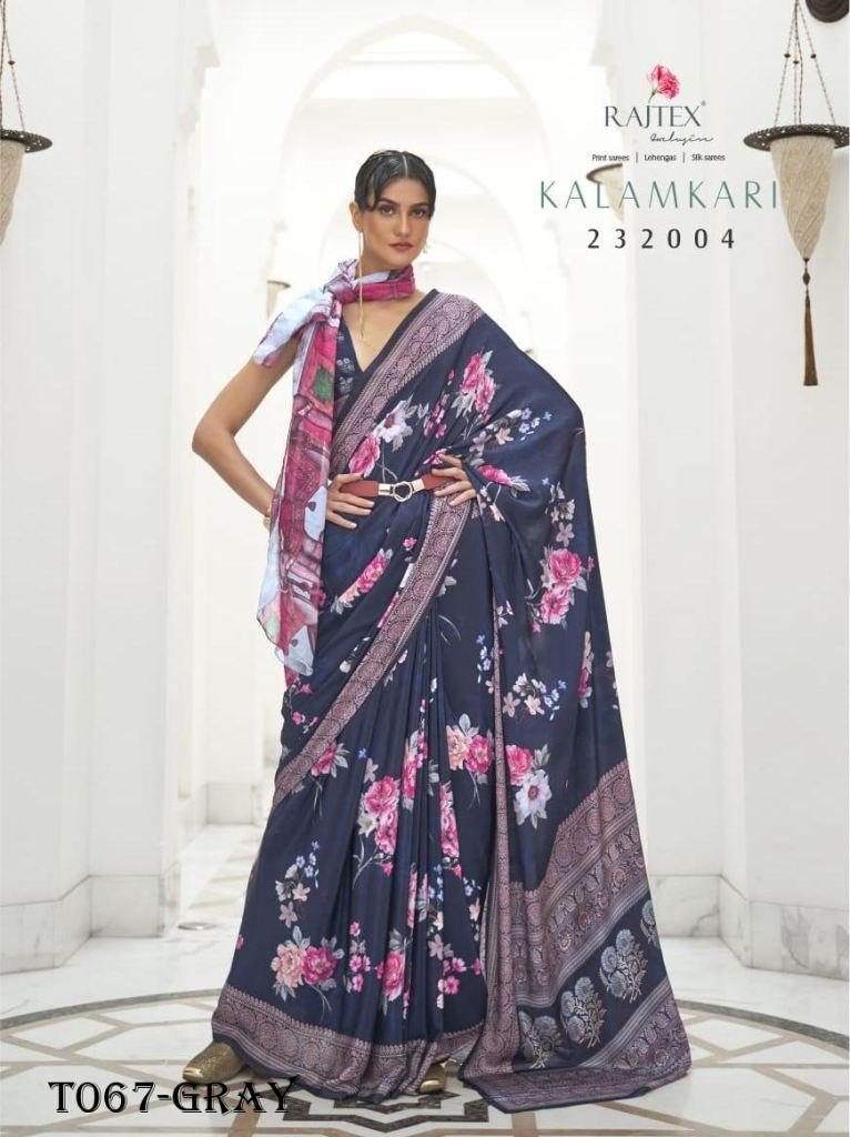 new designer kalamkari gray so 1718274539 Designer Kalamkari Gray Soft Silk Saree