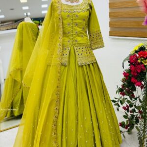 Designer Lime yellow Lehenga Set With Dupatta