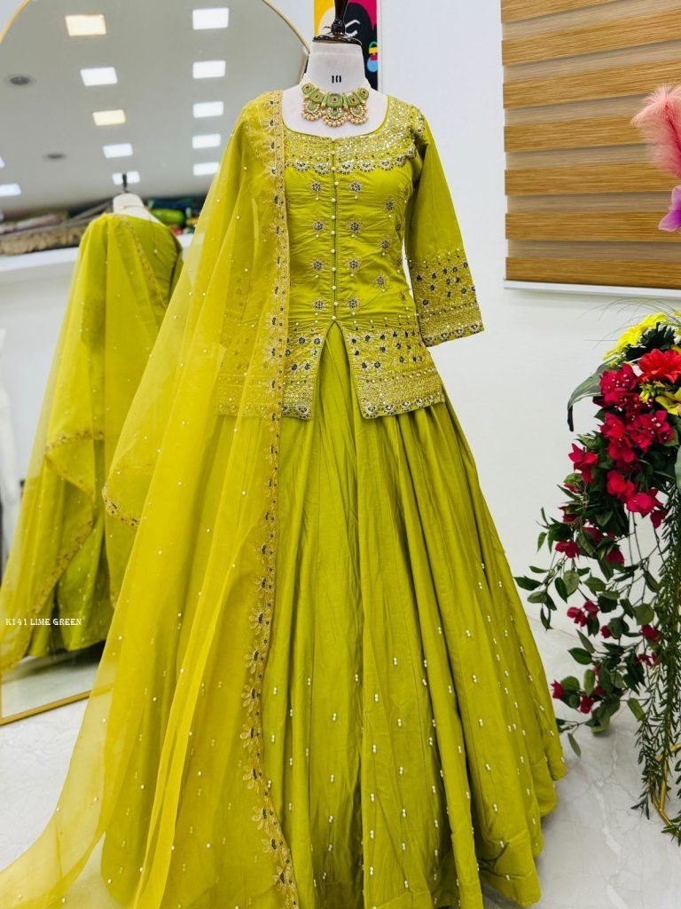 new designer lime yellow lehen 1746876769 Designer Lime yellow Lehenga Set With Dupatta