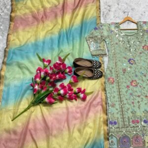 Designer Mint Color Long Kurti Pant Set