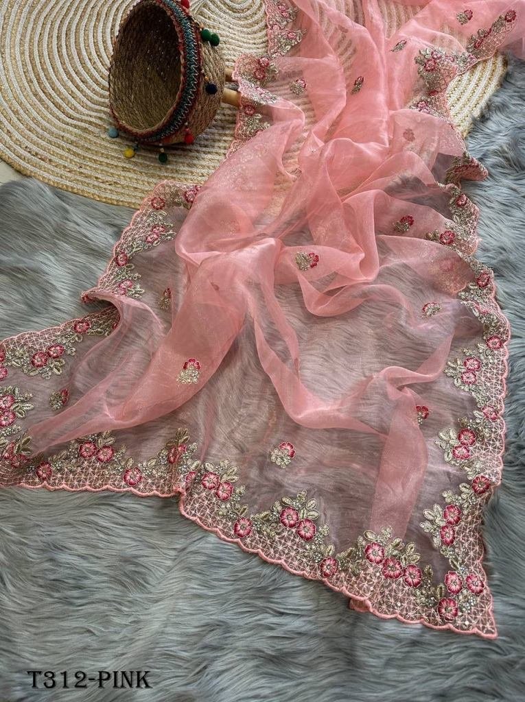 new designer organza pink zari 1723182055 Designer Organza Pink Zari Work Saree