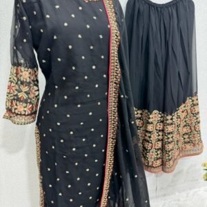 Designer Pakistani Georgette Black Palazzo Suit Set