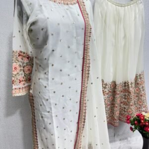 Designer Pakishtani Georgette White Palazzo Suit Set