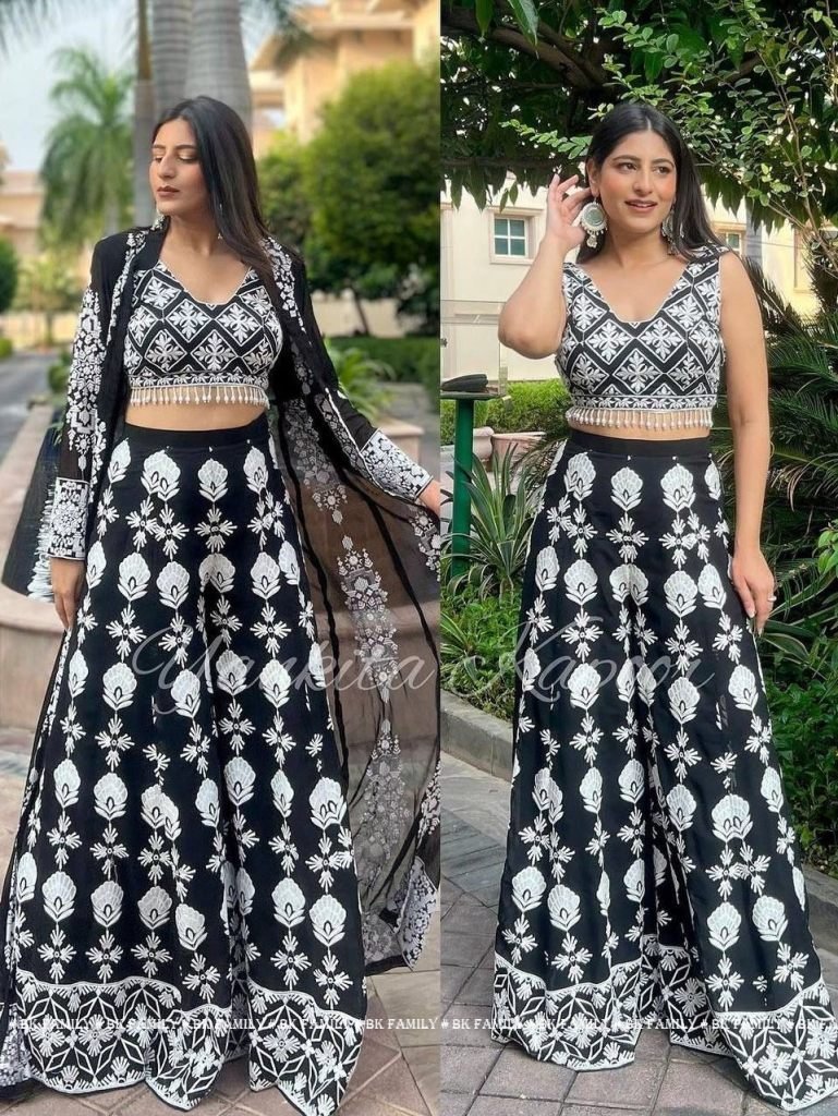 new designer party wear embroi 1711598281 Designer Party Wear Embroidery Lehenga Shrug With Palazzo