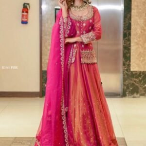 Designer Party Wear Pink Top Lehenga Dupatta Set