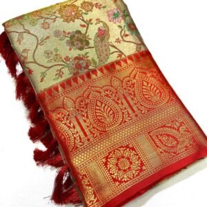 New Dharmavaram Silk Zari Weaving Orange Saree