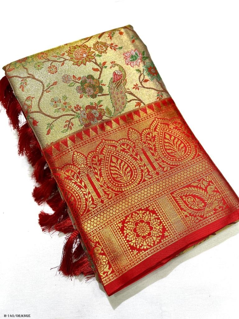 new dharmavaram silk zari weav 1726050899 New Dharmavaram Silk Zari Weaving Orange Saree