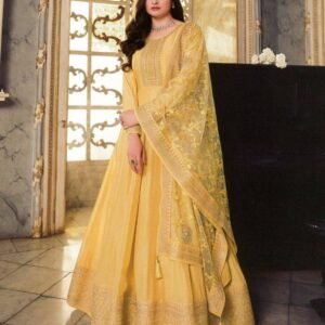 New Dola Silk Long Anarkali Yellow Color Salwar Suit