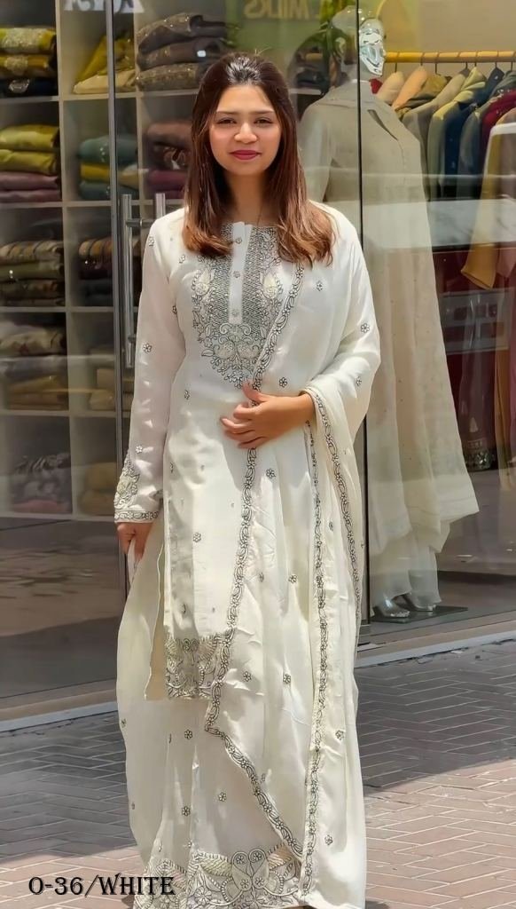 new embroidered work white top 1722859763 New Faux Georgette Embroidered Work White Gharara Suit