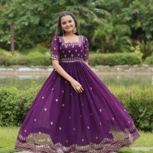 New Embroidery Zari Sequins Work Purple Gowns