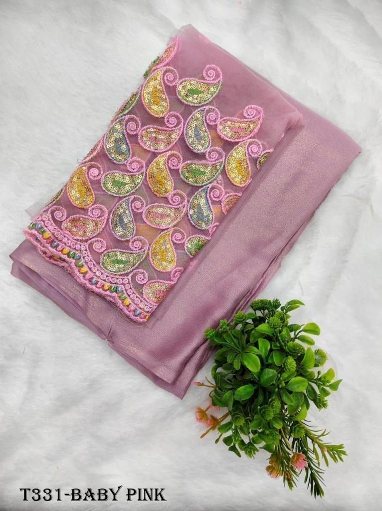 new fancy baby pink chiffon sa 1724132610 New Fancy Baby Pink Chiffon Saree With Blouse
