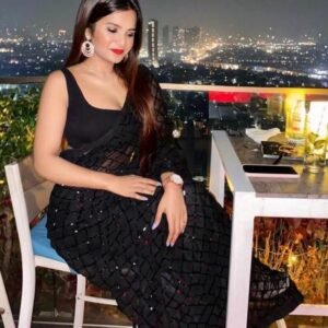 New Fancy Black Georgette Sequence Work Saree